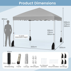 300 x 300 cm Pop up Canopy Tent with Wheeled Bag-Grey