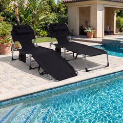 Portable Chaise Lounge Chair with 4-Position Adjustable Backrest and Face Arm Holes-Black