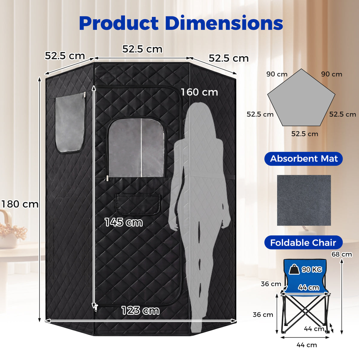 Portable Far Infrared Sauna Box with Heated Foot Pad and Remote Control-Black