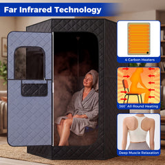 Portable Far Infrared Sauna Box with Heated Foot Pad and Remote Control-Black