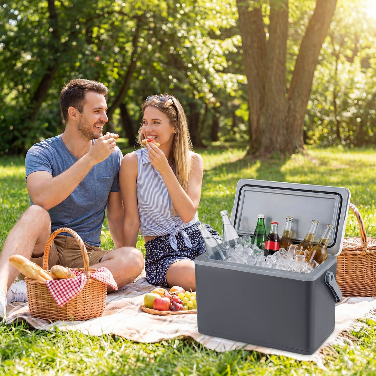 Portable Hard Cooler 12 L Injection Molded Insulated Ice Chest with Easy-Grip Handle-Grey