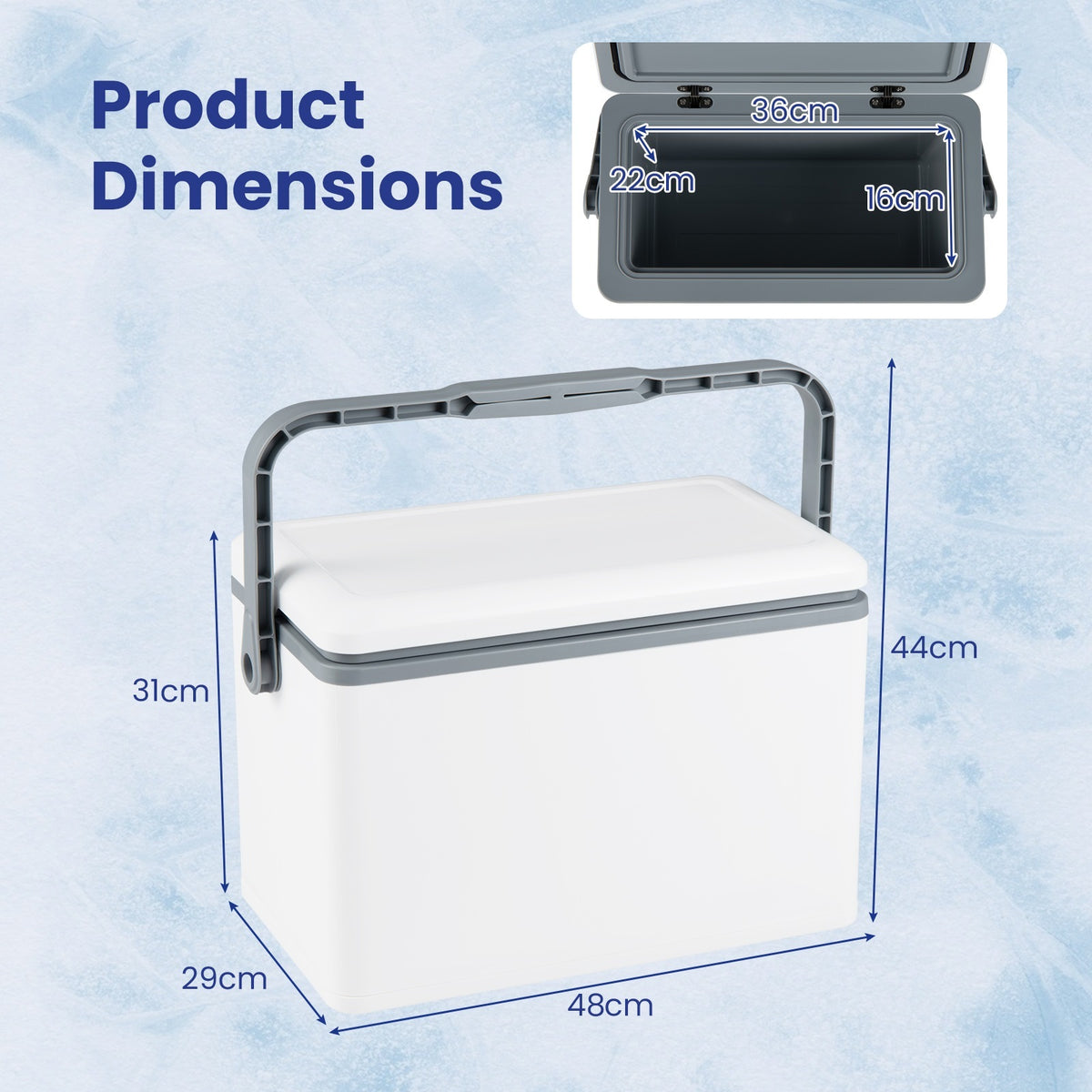 Portable Hard Cooler 12 L Injection Molded Insulated Ice Chest with Easy-Grip Handle-White