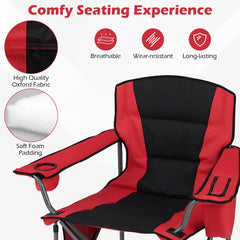 Portable Oversized Camping Chair with Zippered Cooler Pouch and Cup Holder-Red