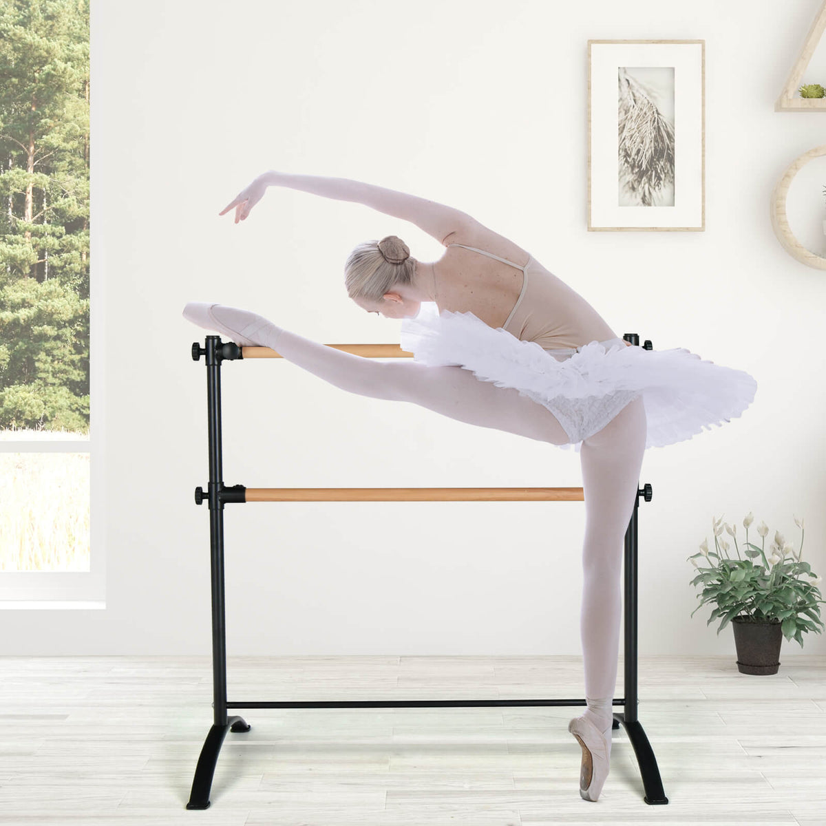 4 Feet Freestanding Ballet Barre with Height Adjustable-Black