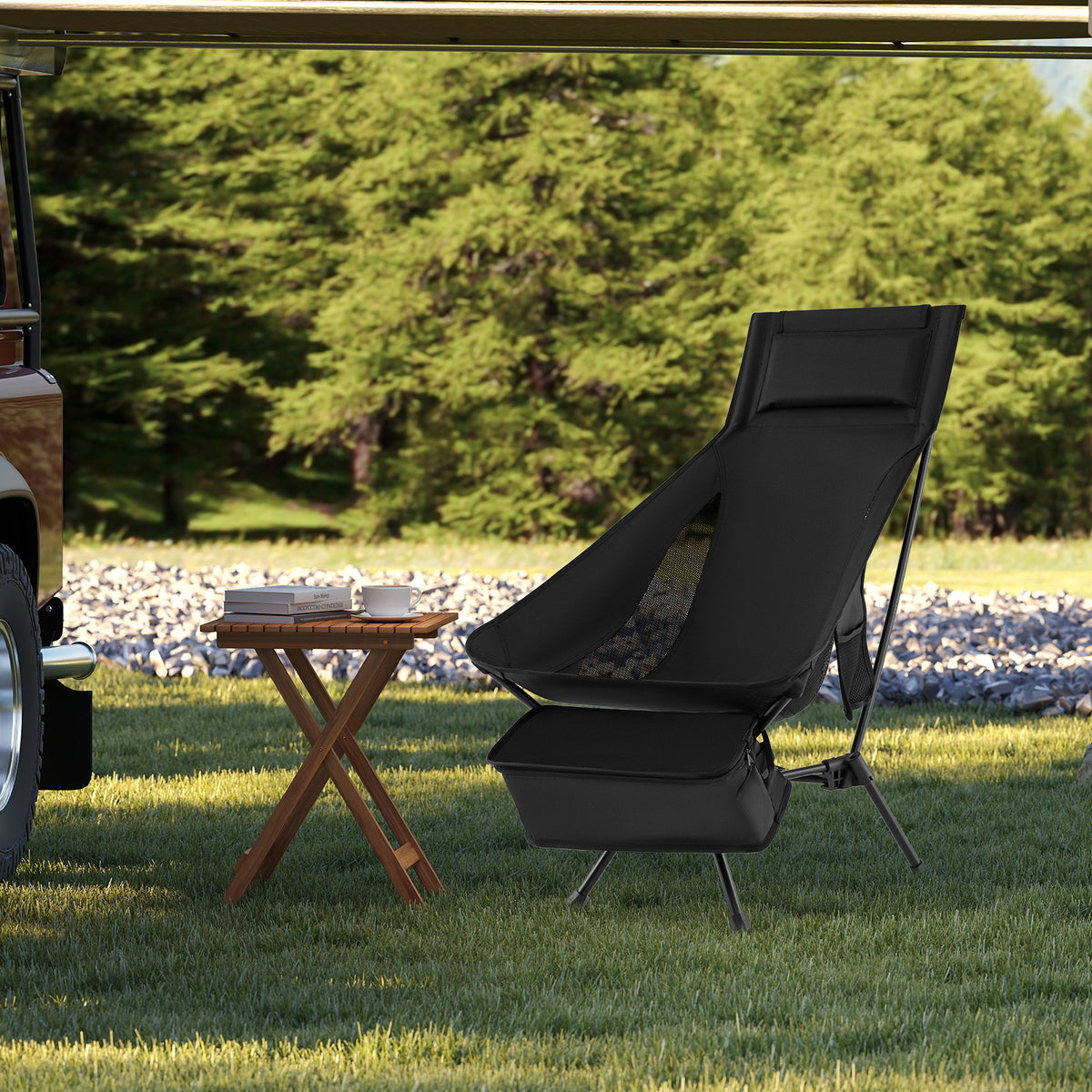 Portable Camping Chair High Back Ultra-Lightweight Foldable Backpacking Chair-Black