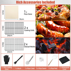 Portable Pizza Oven with Built-in Thermometer and Ash Collection Drawer