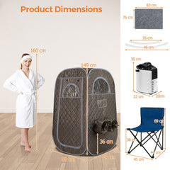 The portable steam sauna tent with a person and dimensions