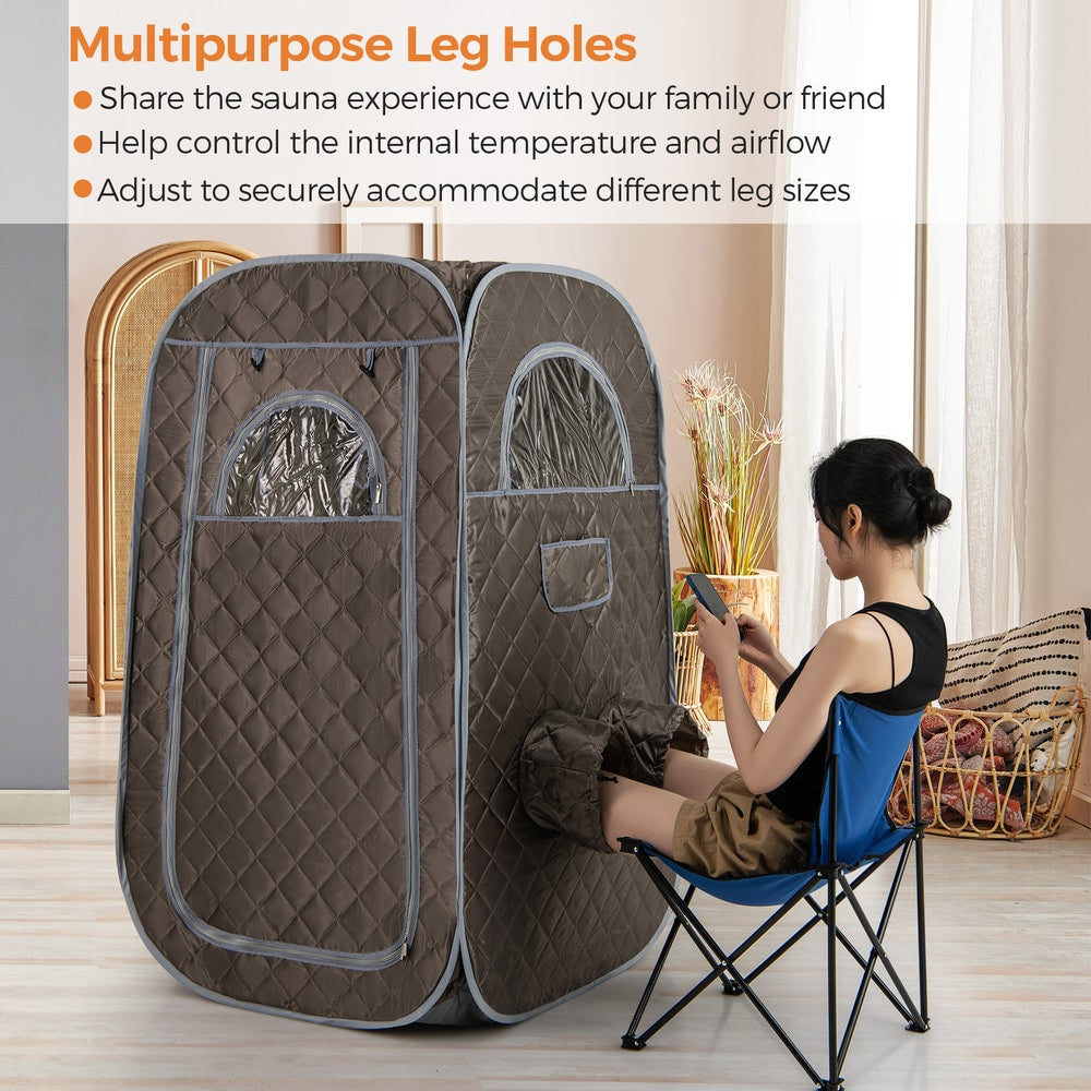 The steam sauna tent with leg holes for use