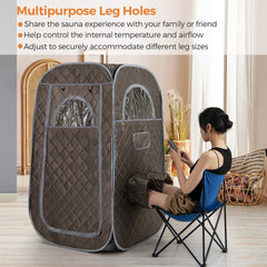 The steam sauna tent with leg holes for use