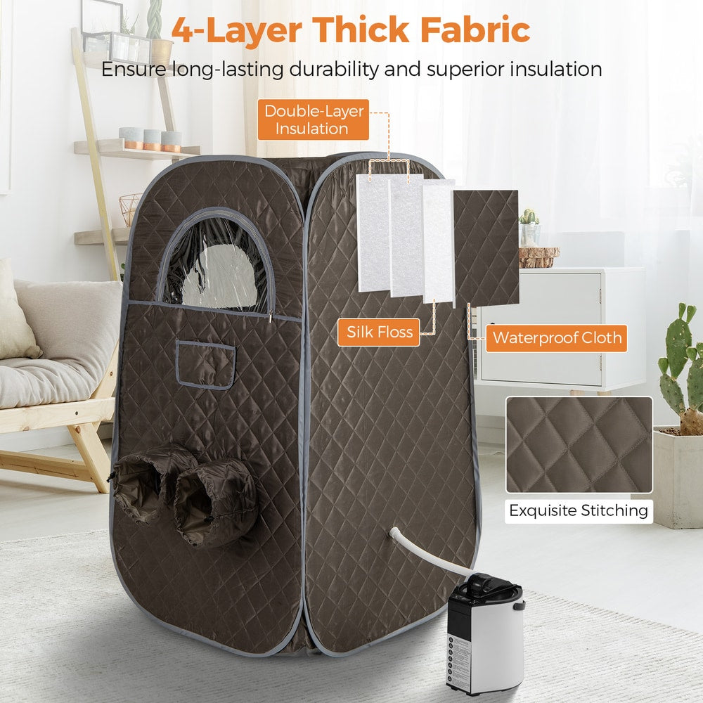 The steam sauna tent showing its thick fabric layers