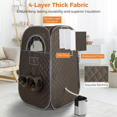 The steam sauna tent showing its thick fabric layers