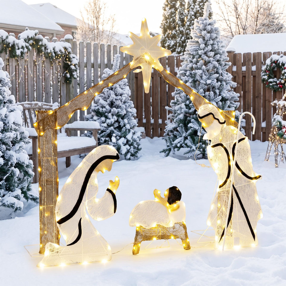 Pre-Lit Artificial Crystal Holy Family Decoration, image 3