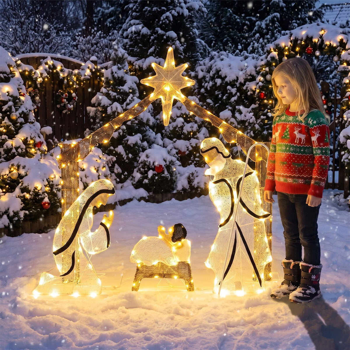 Pre-Lit Artificial Crystal Holy Family Decoration, image 6