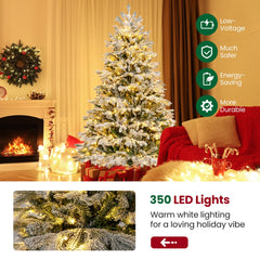 The illuminated christmas tree next to a fireplace with a close-up of the lit branches