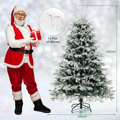 The christmas tree next to a person dressed as santa claus to show scale