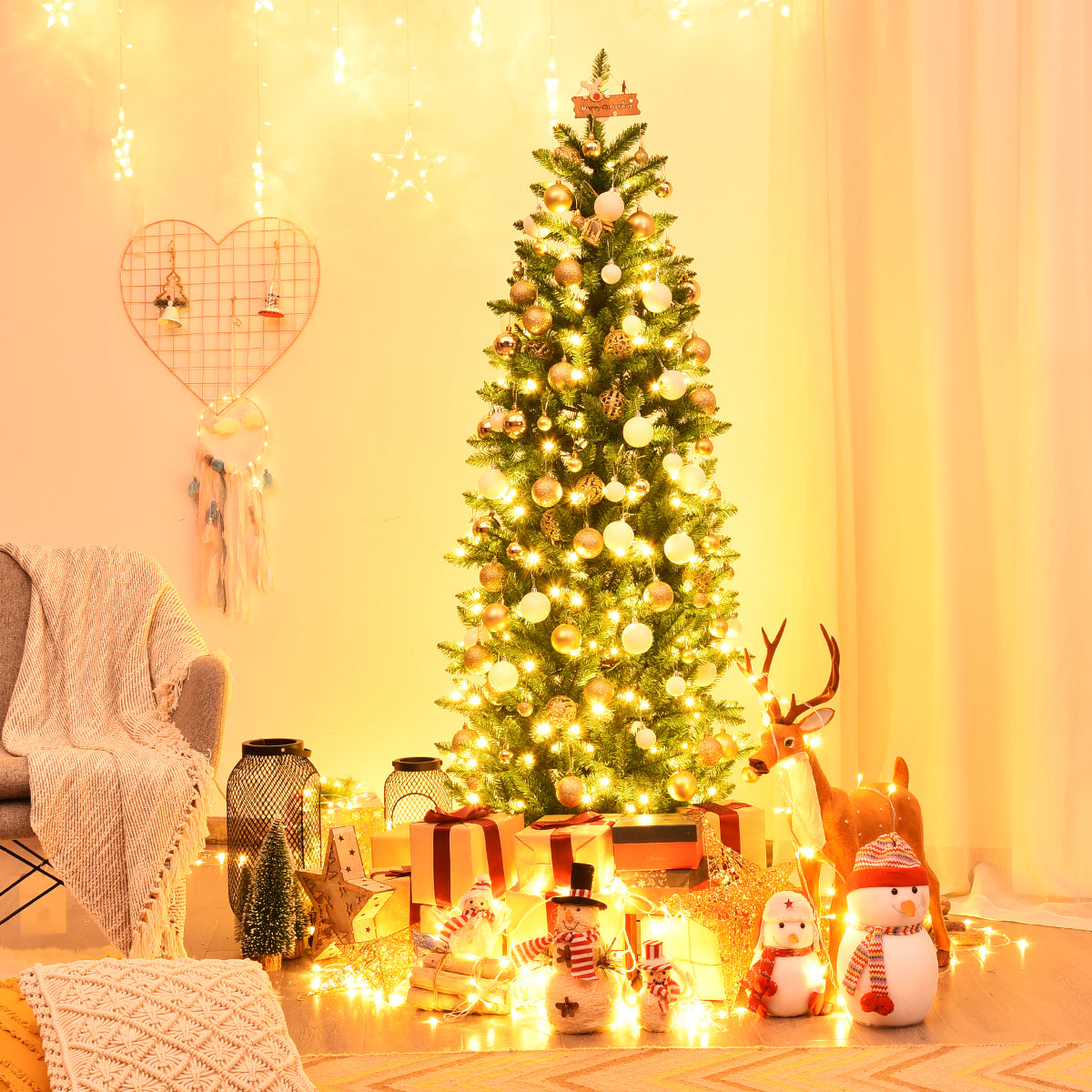 Pre-lit Artificial Pencil Christmas Tree with Warm White UL-listed Lights-6FT
