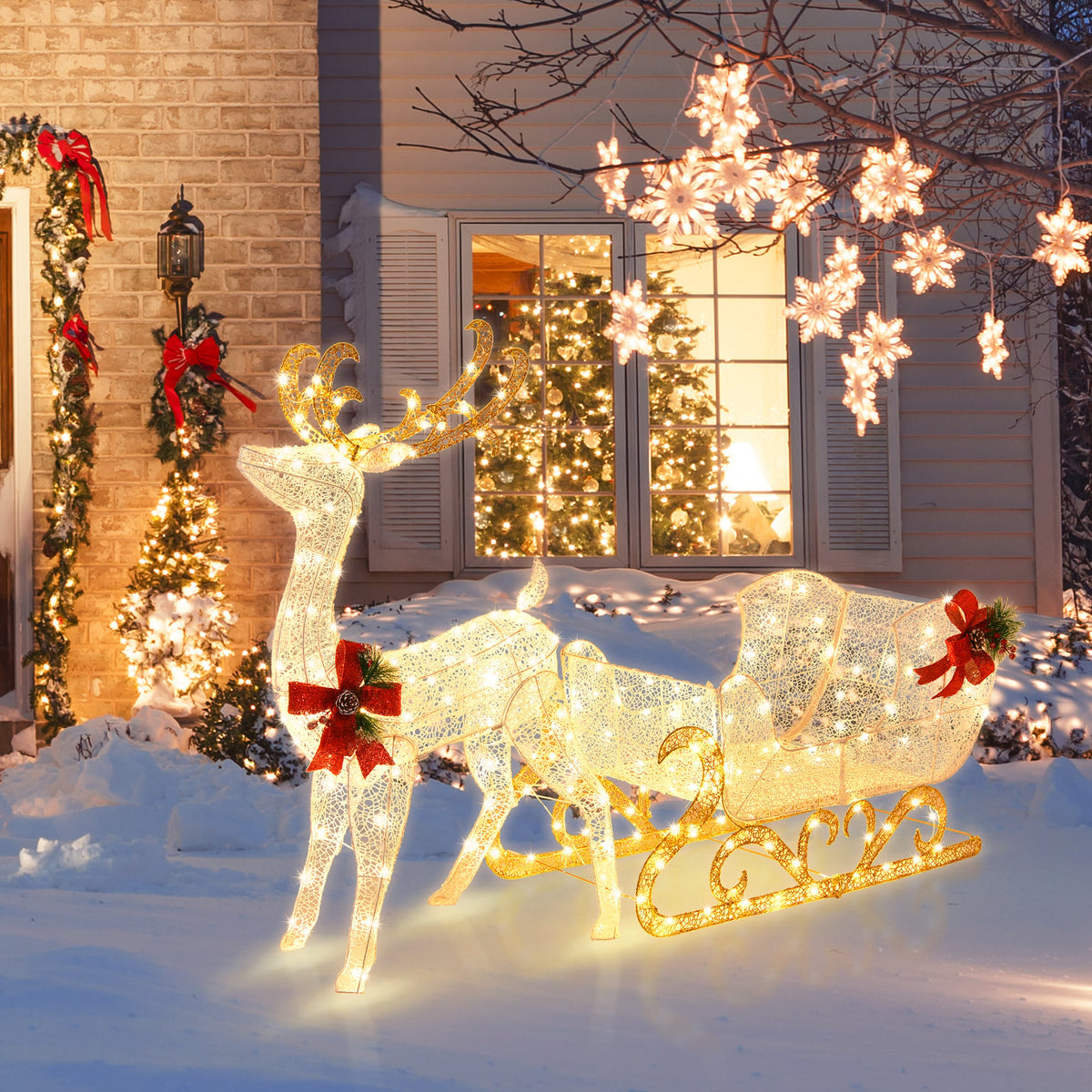 Pre-lit Christmas Reindeer and Santa's Sleig, image 2
