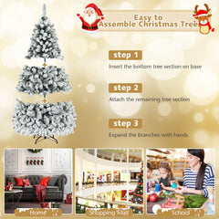 Pre-Lit Flocked Snow Hinged Pine Tree, image 7