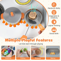 Pretend Play Toy Kitchen Set with Clock Stove Spice Rack for Aged 3+-Grey