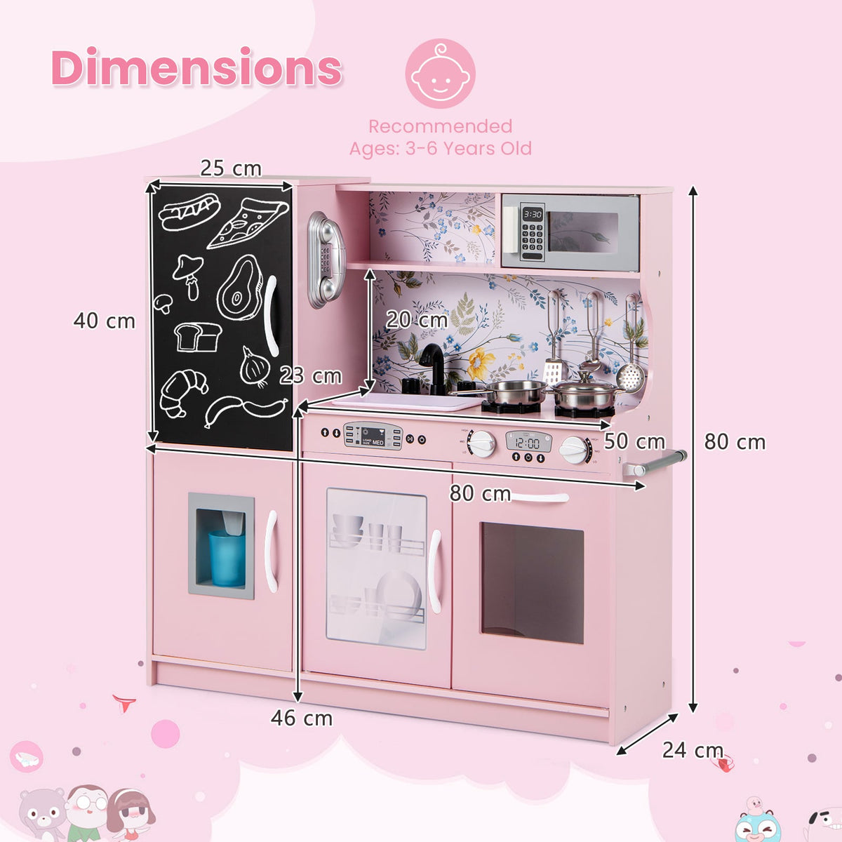 Toddler Pretend Kitchen Playset with Accessories and Simulated Sounds-Cream Pink