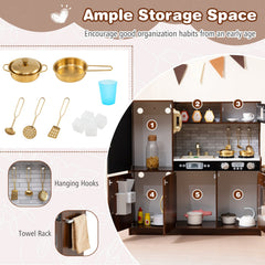 Toddler Pretend Kitchen Playset with Accessories and Simulated Sounds-Rustic Brown