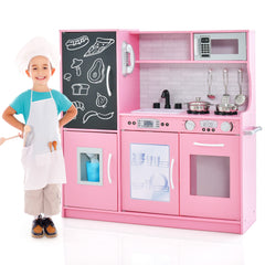 Toddler Pretend Kitchen Playset with Accessories and Simulated Sounds-Pink