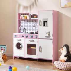 Pretend Play Kitchen with Ice Maker and Cooking Stove for Kids-Pink