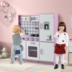 Pretend Play Kitchen with Ice Maker and Cooking Stove for Kids-Pink