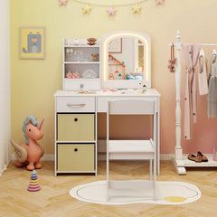 Kids Vanity Set with Lighted Mirror and Storage Drawers-White