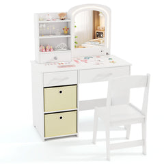 Kids Vanity Set with Lighted Mirror and Storage Drawers-White