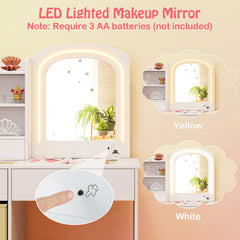 Kids Vanity Set with Lighted Mirror and Storage Drawers-White