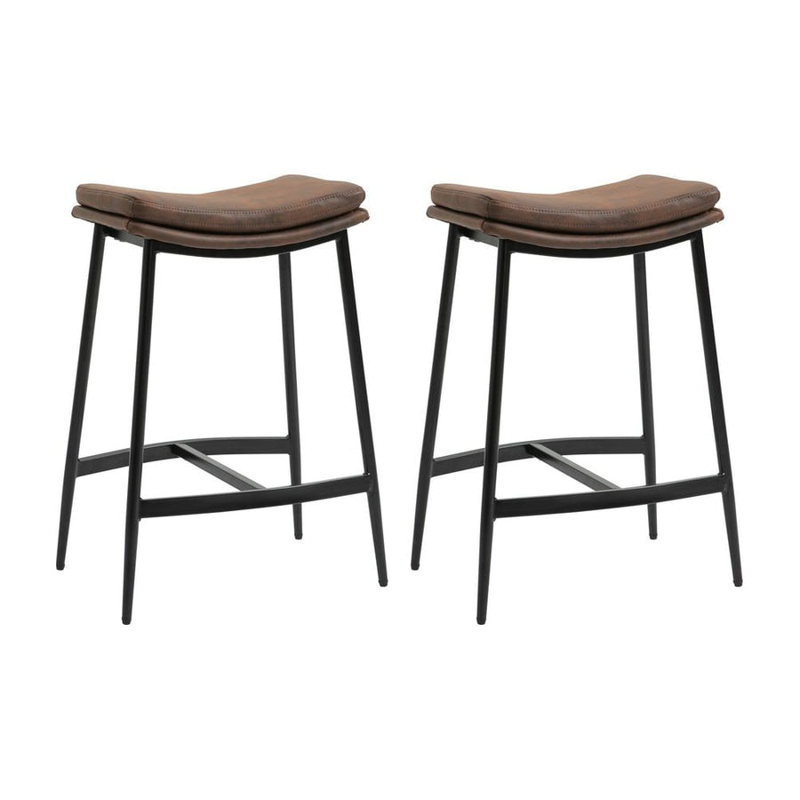 HOMCOM Breakfast Bar Stools Set of 2, Microfibre Upholstered Barstools, Industrial Bar Chairs with Curved Seat and Steel