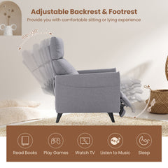 Linen Fabric Push Back Recliner Armchair with Adjustable Backrest and Footrest-Grey