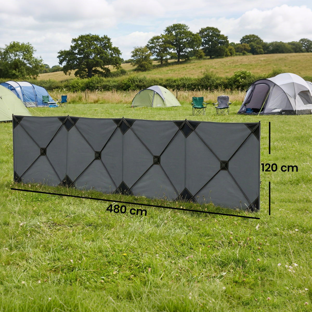 Outsunny Camping Windbreak Pop Up Windbreaker Blocker with Ropes Pegs for Beach Caravan Outdoor 480 x 120 cm