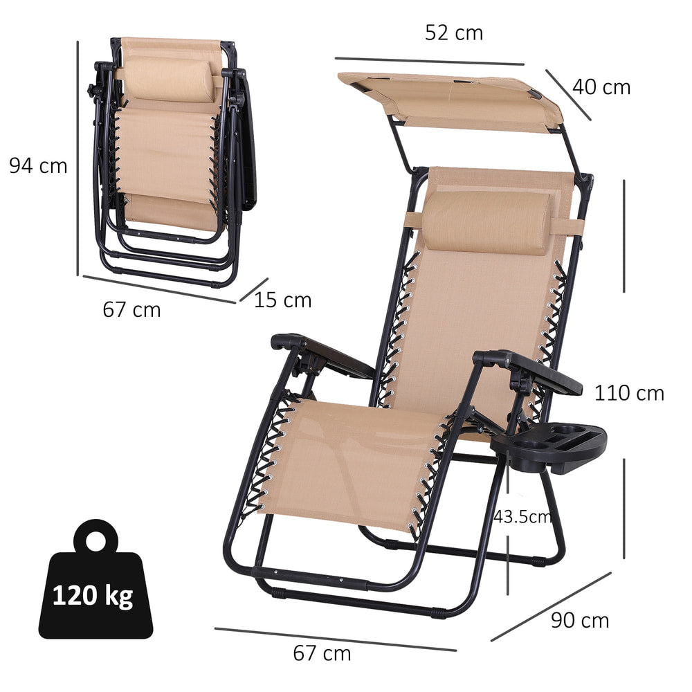 Outsunny Foldable Reclining Garden Chair with Headrest, Zero Gravity Deck Sun Lounger Seat Chair with Footrest, Armrest, Cup
