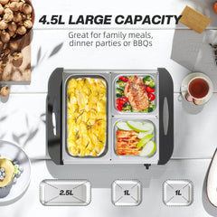 Stainless steel electric buffet server with capacity details