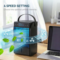 HOMCOM Portable Air Conditioner, 4-in-1 Mini Air Cooler with 4 Wind Speed, 2 Cool Mist, RGB 7 LED Light, Black