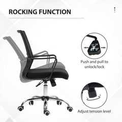 Vinsetto Home Office Chair and Computer Desk Set, Mesh Chair with Swivel Wheels, Study Desk with Storage Shelf, Rustic Brown and Black