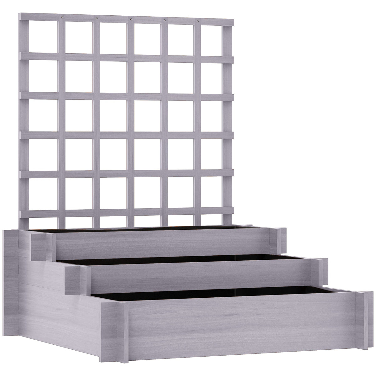 Outsunny 3 Tier Garden Planters with Trellis for Vine Climbing, Wooden Raised Beds, 95x95x110cm, Grey