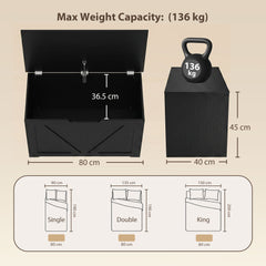 HOMCOM 100L Home Storage Box, with Safety Hinge - Black Wood-Effect