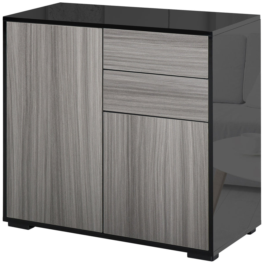 HOMCOM High Gloss Frame Sideboard, Push-Open Design with 2 Drawer for Living Room, Bedroom, 74H x 79W x 36Dcm, Light Grey and