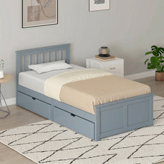 HOMCOM Pine Storage Bed, 3ft Single Solid Wooden Bed Frame with Drawers, Headboard, Wood Slat Support, Grey
