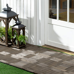 Outsunny 27 Pcs Wooden Interlocking Decking Tiles, 30 x 30 cm Outdoor Flooring Tiles, 2.5√£≈Ω¬° per Pack, for Patio, Balcony, Terrace, Hot Tub, Charcoal Grey