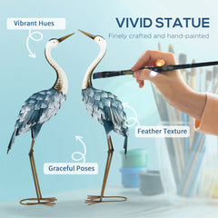 Outsunny Crane Garden Ornaments, 2 PCS Steel Garden Statue Set Gifts, Water and Rust Resistant Sculptures for Patio Pond Landscape Decoration, Multi-Colour