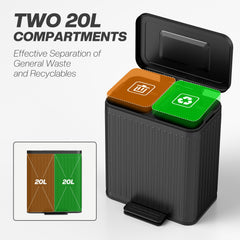 HOMCOM 40L Dual Compartment Rubbish Bin, with Soft-Close Lid - Black