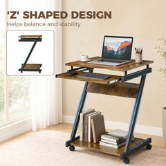 HOMCOM Movable Computer Desk with 4 Moving Wheels and Keyboard Tray