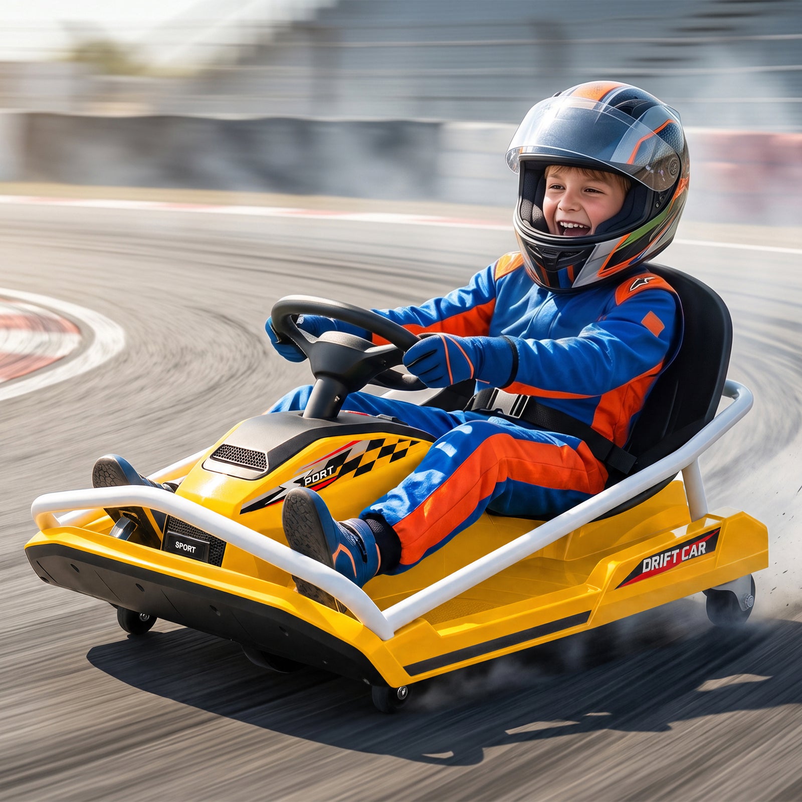 AIYAPLAY 24V Electric Go Kart for Kids with Drift Mode, 300W Brushless Motor, Soft Start and Dual Speed for Ages 6-10, Yellow