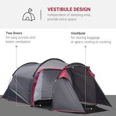 The tunnel tent has two doors for easy access and a vestibule for storing gear