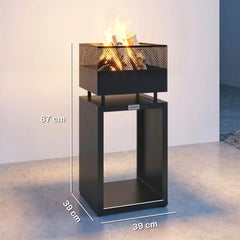 Outsunny Outdoor Fire Pit with Wood Storage Wood Burning Firepit with Mesh Sides 87 cm Black