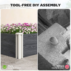 Outsunny Vinyl Raised Garden Bed Kit, 3 x 3 x 1ft Modular Elevated Garden Box with Slotting Legs and Open Bottom, Dark Grey